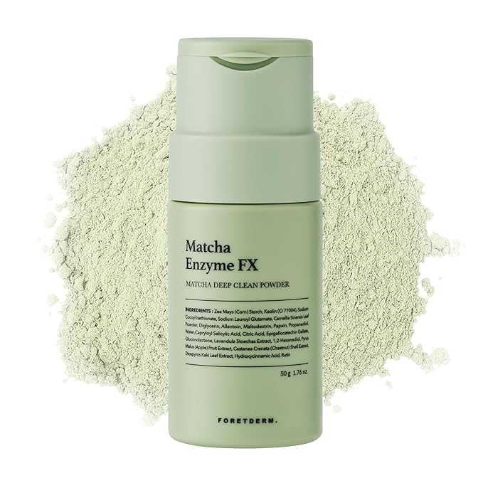 FORETDERM Matcha Enzyme FX Powder-To-Foam Cleanser, Enzyme Face Wash With Matcha Extract, Hydrating Korean Facial Cleanser For Daily Use, Water-Based Fragrance Free Formula, All Skin Types, 1.76oz