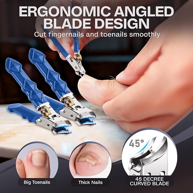 Toenail Clippers for Thick Toenails, Wide Jaw Nail Clippers Set,Heavy Duty Ingrown Toenail Clippers Nail Cutters, Ultra Sharp Slanted Cutter Set with Long Handle for Men, Women & Seniors