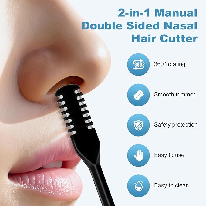 5PCS 2-in-1 Nasal Hair Cutter, Upgrade Manual Double Sided Nose Hair Trimmer Cutter for Women and Men 360°Rotating Nose Hair Remover Grooming Tool knife Razor Portable Nostril hair kit (Dark Green)