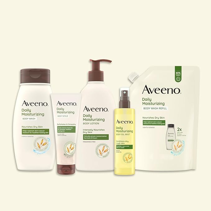 Aveeno Daily Moisturizing Body Oil Mist with Oat & Jojoba Oil for Dry Sensitive Skin, Nourishing Body Spray for Smoother Skin, Paraben-, Silicone- & Alcohol-Free, Twin Pack, 6.7 fl. oz, 2 Pack