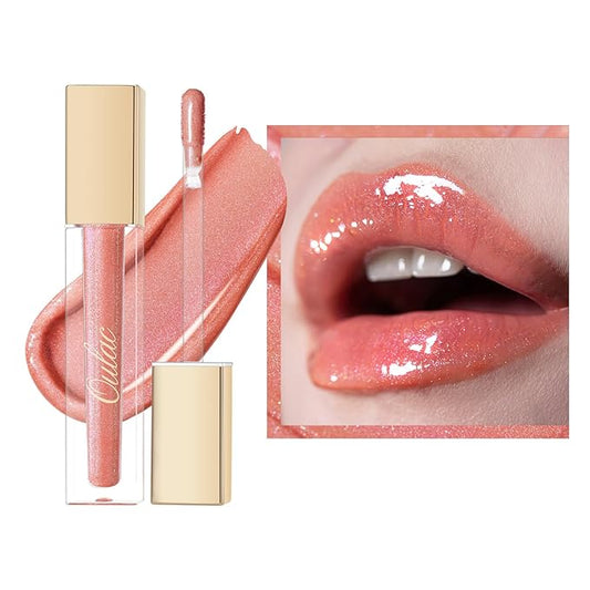 Oulac Peach Lip Gloss High-shine Moisturizing Lip Gloss Oil Colorful Shade Liquid Lipstick Non-stick Cup Glitter lipstick Lip Tint Reduce Fine Lines Lip Glaze For Dry Lip C18