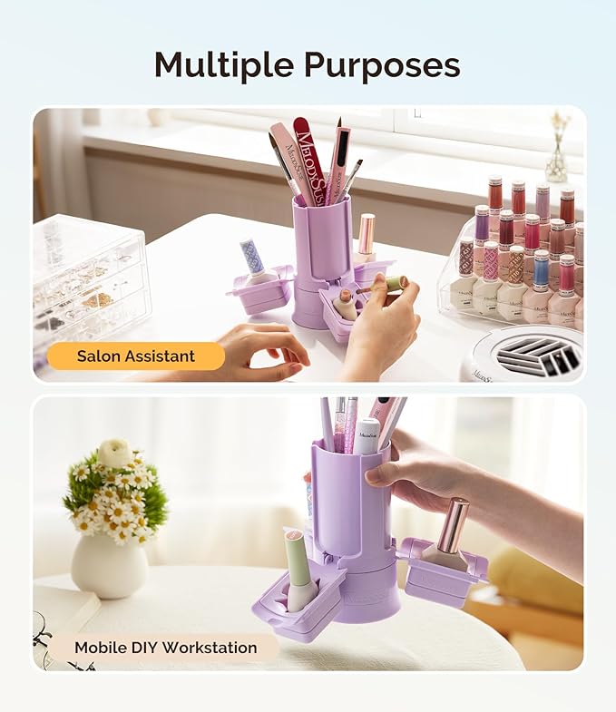 MelodySusie GelCarousel For Nail Polish Bottle Holder and Nail Art Tools Organizer, 360° Rotating Storage Container with 3Pcs Detachable Silcone Gel Polish Holder, Purple(Only Box)