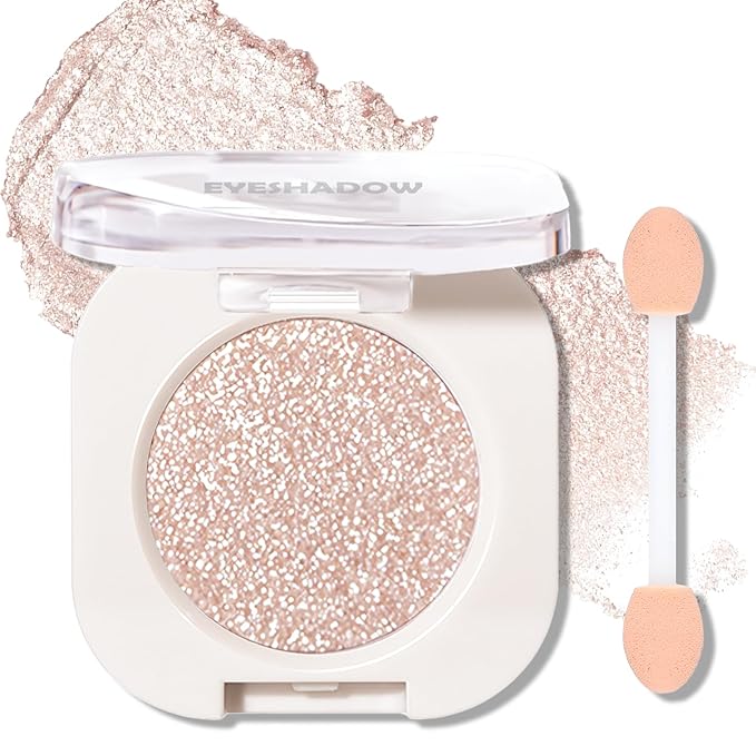 Pearl White Glitter Eyeshadow Palette, Single Shimmer Eye Shadow Palette Makeup Compact Pressed Powder Lightweight Blendable Highly Pigmented Sparkle Eye Highlighter for Women Travel-Friendly