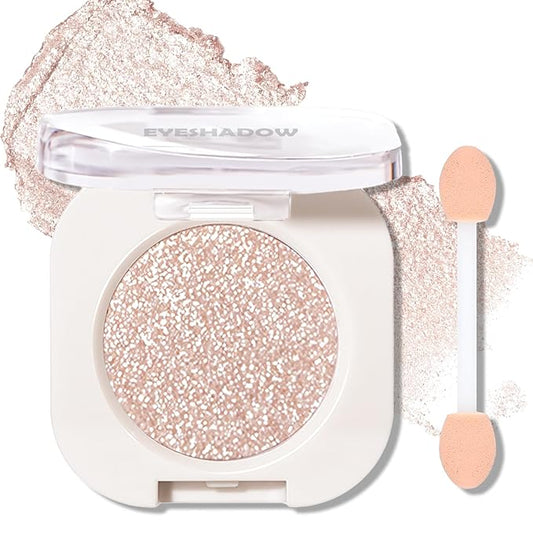 Pearl White Glitter Eyeshadow Palette, Single Shimmer Eye Shadow Palette Makeup Compact Pressed Powder Lightweight Blendable Highly Pigmented Sparkle Eye Highlighter for Women Travel-Friendly
