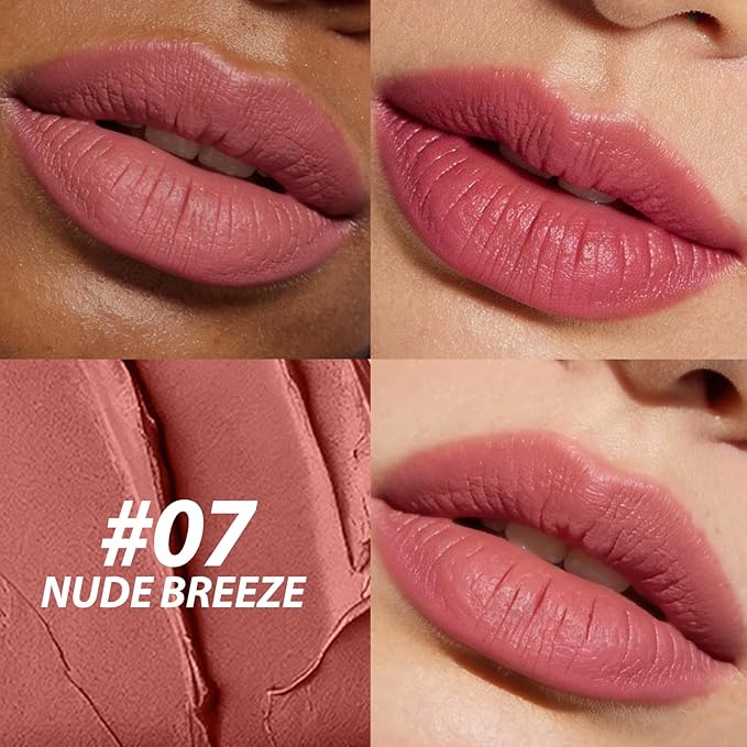 Jolilab 2Pcs Velvet Matte Lipstick Nude Matte Soft Dark Color Stick High Pigmented Long-Lasting Waterproof Lip Stick Lip Balm Beauty Cosmetics Gift for Women(#03+04)