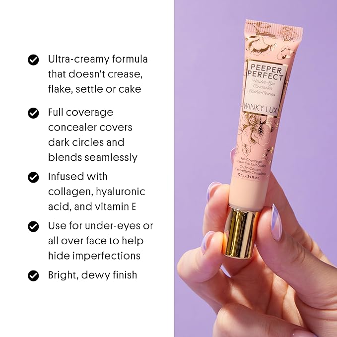 Winky Lux Peeper Perfect Under Eye Concealer, Makeup & Eye Brightener, Full Coverage Concealer for Dark Circles, Color Corrector & Eye Primer With Collagen, Hyaluronic Acid & Vitamin E (Neutral Beige)