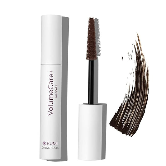 Rumi Cosmetiques VolumeCare+ Mascara For Mature Women - Extreme Length and Volume 2-in-1 Formula - No Clumps or Flaking, Long-Wearing, Hypoallergenic Mascara For Sensitive Eyes (Dark Brown)