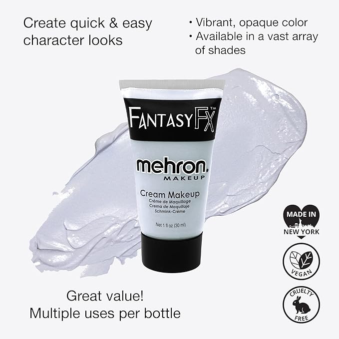 Mehron Makeup Fantasy FX Cream Makeup | Water Based | Halloween | Moonlight White Face & Body Paint For Adults 1 fl oz (30ml) (Moonlight White)