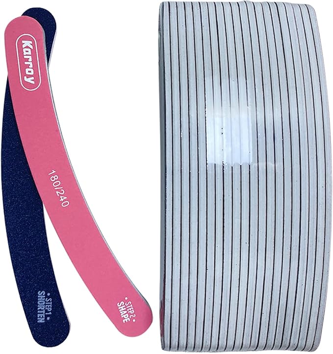 Karroy Nail File 20pcs Dual Sided Nail Files for Natural Nails Emery Boards Nail Filer for Acrylic Nail 180/240 Grit