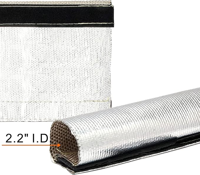 Aluminized Heat Shield Fuel Line Sleeve - 2.2" I.D. x 3.3FT with 10 Stainless Steel Cable Ties - Silver
