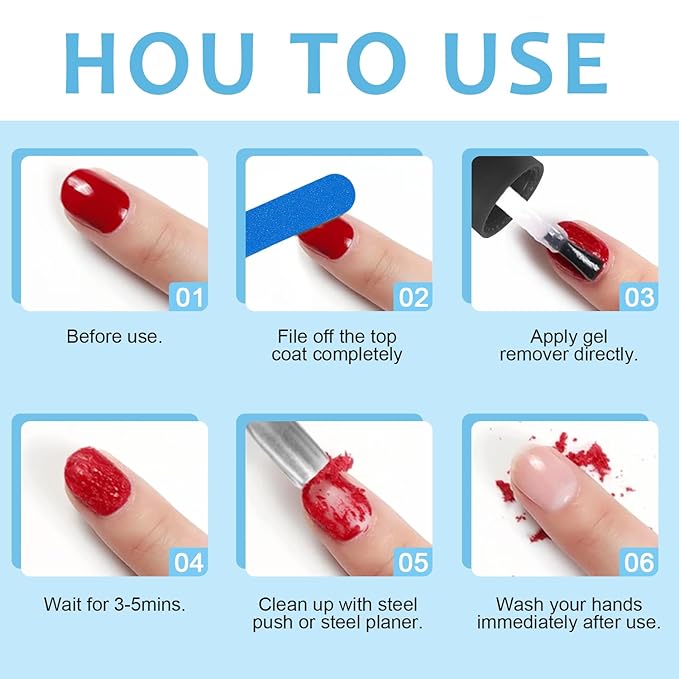 Quick Gel Nail Polish Remover, Easy Remove Gel Polish in 3 Minutes, No Need Soaking or Wrapping, Gel Remover for Nails 15ml (6PCS Remover)