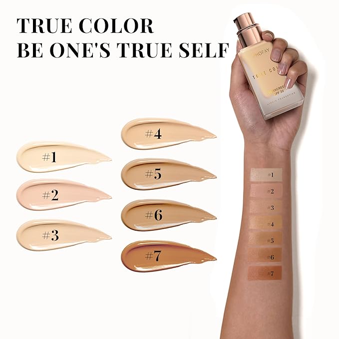 PHOFAY Matte Sunscreen Liquid Foundation SPF 30 (1.02 fl oz) - Long-Wearing Oil-Control, Concealing & Non-Greasy Buildable Coverage, Suitable for Most Skin Types, Daily & Outdoor Use (03#)