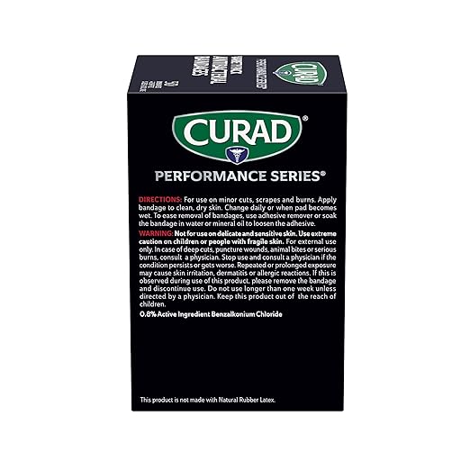 CURAD Performance Series Antibacterial Bandages, Extreme Hold Adhesive Technology, Finger & Knuckle Bandages, Flexible Fabric, Variety Pack with Assorted Sizes & Colors, 50 Count