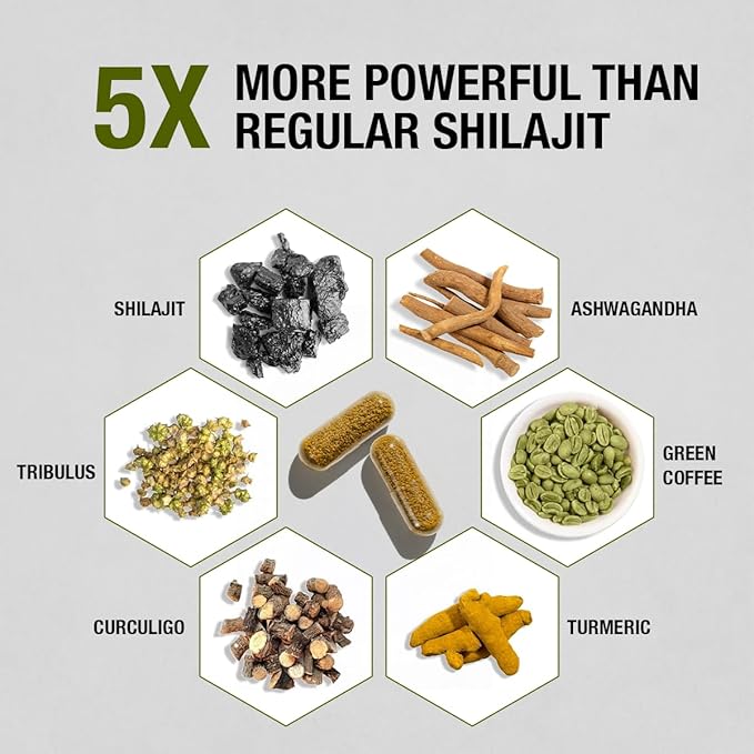 Organic Himalayan Shilajit Resin Extract with Ashwagandha & Turmeric-400mg Max Potency, Lab Tested Pure Shilajit for Men & Women, 85+ Trace Minerals, Immune Support, Energy, 2 Month Supply-120 Capsule