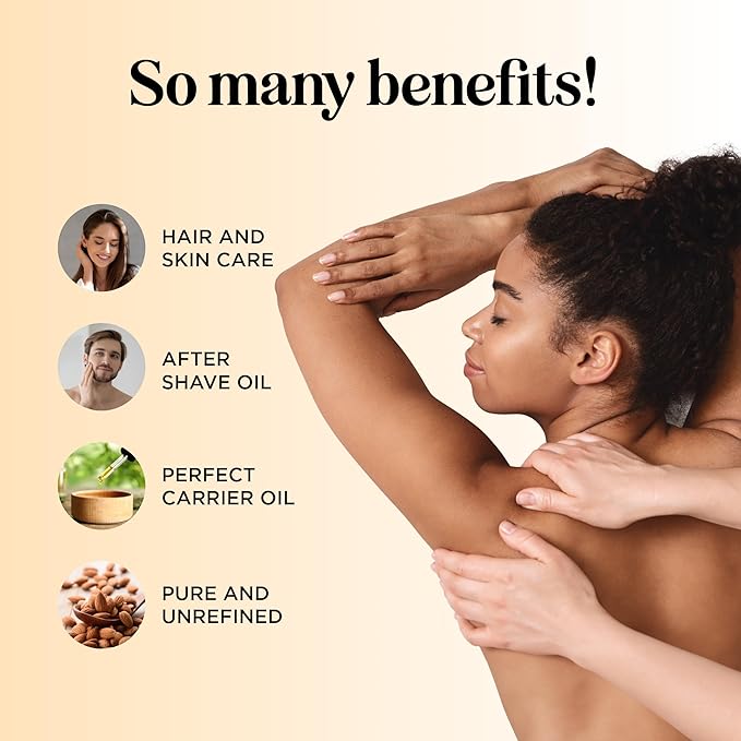 Cold Pressed Sweet Almond Oil - Pure Sweet Almond Oil for Skin Care and Moisturizing Body Oil for Men and Women - Carrier Oil for Essential Oils Mixing for Hair Skin and Nails DIY Beauty Products 16oz