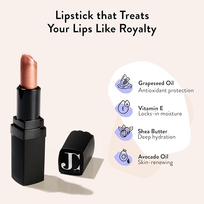 Juwel Cosmetics Frosted Finish Lipstick, Long Wear Moisture-Rich Shades with Natural Minerals, Matte Lipstick Contains Shea Butter, Grapeseed & Avocado Oils, Lead-Free, Bubbly