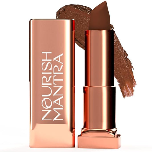 NOURISH MANTRA Creamy Matte Lipstick - Himalayan Mocha | Non-drying, Highly Pigmented | Matte Finish | Enriched with Castor Oil & Vitamin E | Lipstick for Women | 4 g