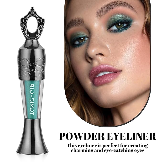 Sheda Powder Eyeliner, a handcrafted, 100% natural powder eyeliner, waterproof, long-lasting, rich, smudge-resistant color (Dark Green)