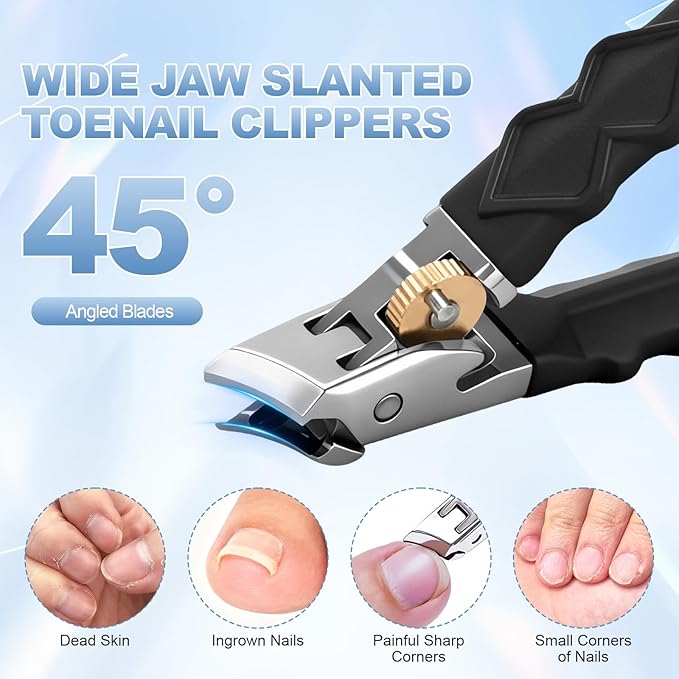 Senior-Specific Toe Clippers, Thick Toenails, Men's Large Toe Clippers, Wide-Opening Design, Sharp and Durable, Long-Handled Nail Clippers, 45° Beveled Ingrown Nail Clippers