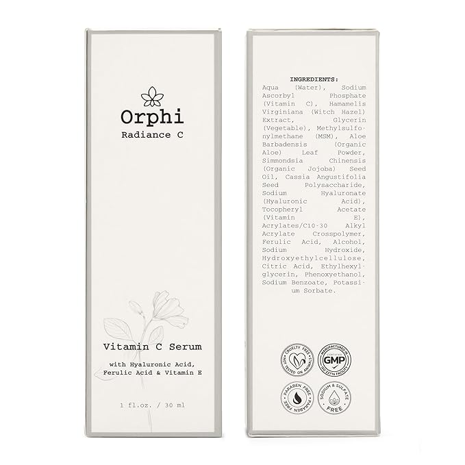 Orphi Radiance C Vitamin C Face Serum – Fragrance-Free Facial Serum with Hyaluronic Acid, Ferulic Acid & Vitamin E | Brightening & Anti-Aging Skincare for Women & Sensitive Skin | Made in USA