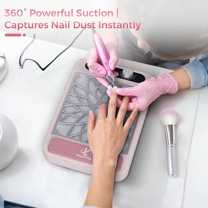 Nail Dust Collector for Nail Techs, Compact & Quiet Nail Vacuum dust Collector with Reusable Filter, Powerful Nail Fan Nail Tech Must Haves for Gel Polish, Pedicures, Salon & Home Use