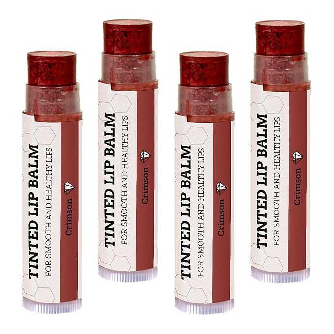 Earth's Daughter Tinted Lip Balm Crimson Color Stocking Stuffers 4-pack, Beeswax, Coconut Oil, Cocoa Butter, Vitamin E, Moisturize and Beautify - Paraben Free