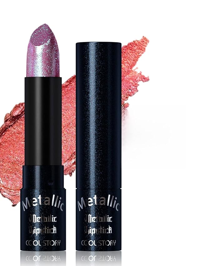Glitter Rose Red Metallic Lipstick for Women,Long Lasting Shimmer Sparkling Diamond Lipstick Glitter High Pigmented Lip Gloss Metallic Matte Nude Lip Color Stain Waterproof,Non Stick Lips Makeup-03