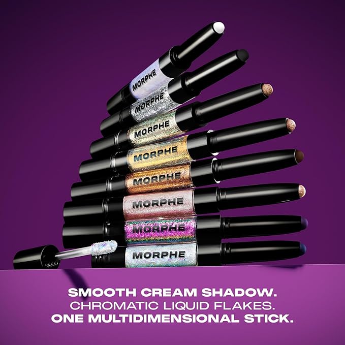 Morphe Mixed Signals Dual-Ended Eyeshadow Stick - Cream Eyeshadow Pigment & Chrome Liquid Flakes for Bold, Layered Eye Makeup Looks - Lover/Fighter (0.96 oz)