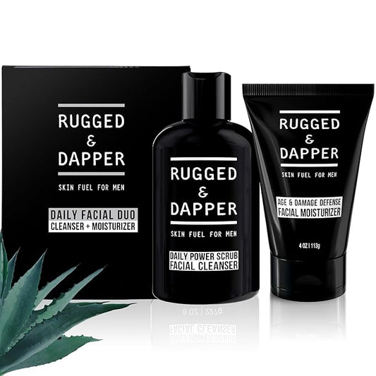 RUGGED & DAPPER Daily Duo Skincare Set for Men | Includes Age + Damage Defense Moisturizer & Daily Power Scrub Face Wash