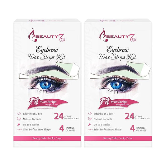 Beauty7 Wax Strips Kit for Sensitive Skin, Facial Hair Removal for Eyebrow, Lip, 24 Strips & 4 Calming Oil Wipes, At Home Waxing for Women