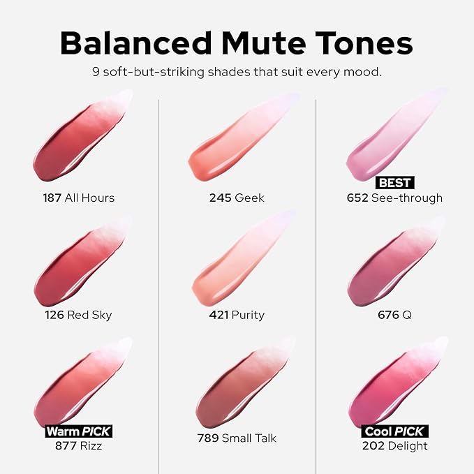 Unseen Balloon Tint, 9 Colors for All Skin Types. Buildable Color, Long Lasting Glossy Lip Stains, Lightweight Lip Gloss Make up, Holiday Stocking Stuffer (652 See-through, 0.11 oz)