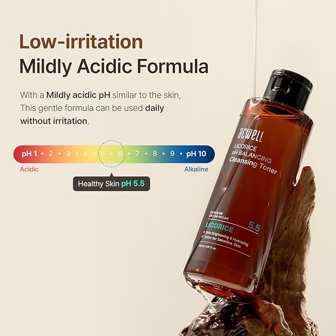 ACWELL Licorice pH Balancing Cleansing Toner 10.14 fl.oz. - PH5.5 Hydrating Makeup Cleansing Astringent - Skin Clearing, Reduce Pigmentation, Acne and Dark Spots