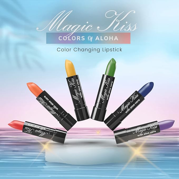 Pack of 6 Magic Kiss Color Changing Matte Lipstick set, Long Lasting Nutritious Lips Moisturizer Magic Temperature Color Change Lip Balm with Aloe Vera PH Lipstick MADE IN USA (Rainbow 6 Pack)