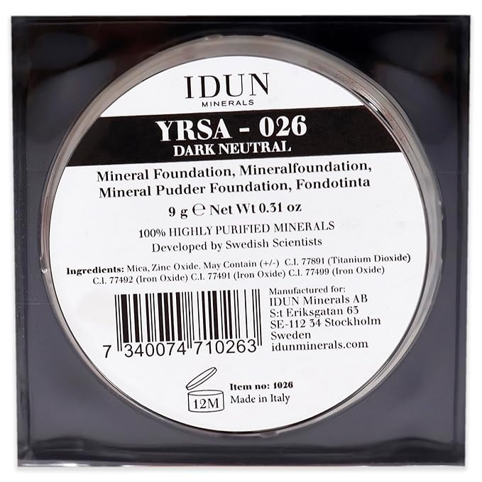 IDUN Minerals Mineral Powder Foundation - Longwear, Lightweight, Smooth Powder Formula - Blurring, Skin-Perfecting Finish - Vegan and Cruelty Free Formula - 026 Yrsa - 0.25 oz