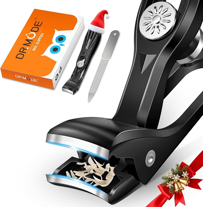 DRMODE Nail Clippers for Men Thick Nails, Angled Head Toe Nail Clippers for Thick Nails for Seniors, Wide Jaw Opening Toenail Clippers Heavy Duty Fingernail Clipper with Catcher Long Handle - Black