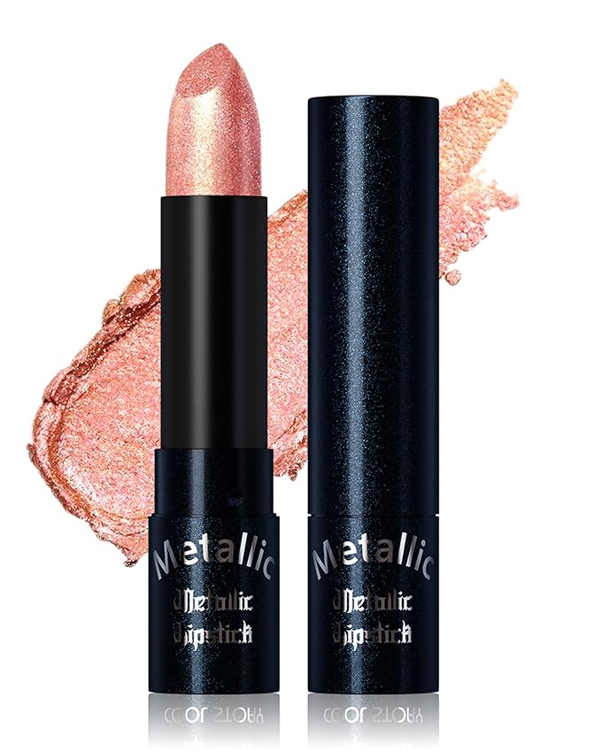 Glitter Nude Pink Metallic Lipstick for Women,Long Lasting Shimmer Sparkling Diamond Lipstick Glitter High Pigmented Lip Gloss Metallic Matte Red Lip Color Stain Waterproof,Non Stick Lips Makeup-01