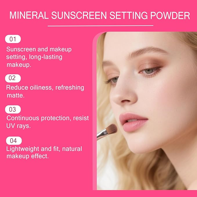 Lyjinbc Mineral Sunscreen Setting Powder, SPF 50 Transparent Brush Powder, Long-Lasting,Lightweight Breathable, Oil Control Natural Matte, Suitable for Face, Scalp & Hair