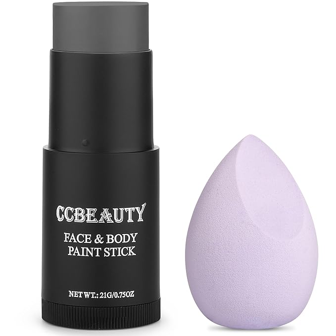 CCbeauty Dark Grey Face Paint Stick,Face Painting Kit,Non Toxic SFX Makeup For Grayscale Wolf Halloween Costume Cosplay,Professional FX Body Paint,Full Coverage Painting Foundation With Makeup Sponge
