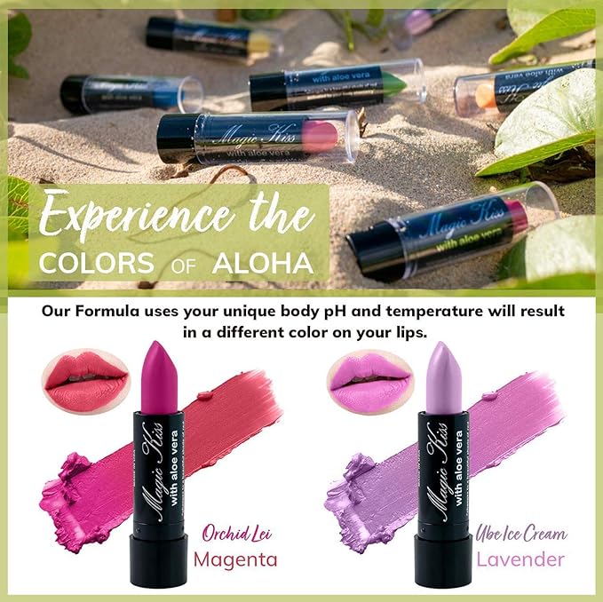 Magic Kiss Color Changing Matte Lipstick set, Long Lasting Nutritious Lips Moisturizer Magic Temperature Color Change Lip Balm with Aloe Vera PH Lipstick MADE IN USA (2 Pack - Magenta & Lavender)