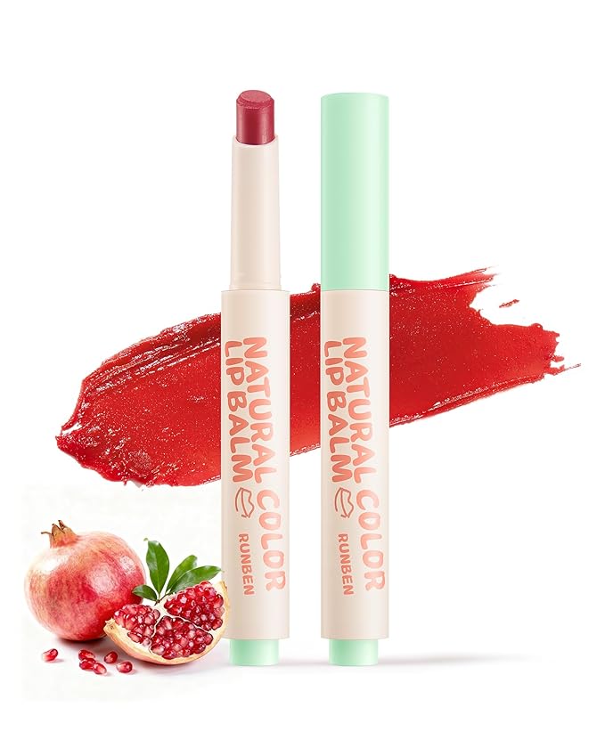 RUNBEN Kids Tinted Lip Balm, Juicy Pomegranate Lipstick, 24H Moisturizing, Safe & Non-toxic Lip Gloss for Kids & Teen, Christmas Makeup Gift for Girls, 2g
