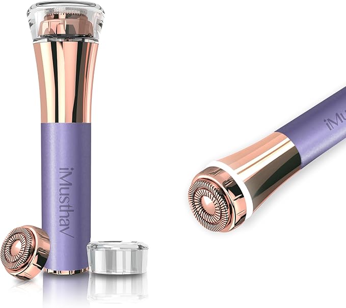 iMusthav Facial Hair Remover for Women – Painless 16mm Dual Ring Floating Head Blade, Portable, Electric Razor & Epilator for Flawless Face, Lips & Chin – with 18K Gold-Plated Head, 360° LED Light
