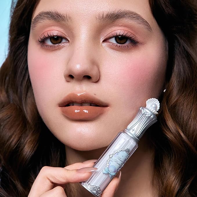 Flower Knows Shell's Jewel Nourishing Lip Glaze,Hydrating Taupe Nude Lip Gloss with Hyaluronic,Moisturizing Plumping Oil,Non-Sticky for Girls & Women,0.16 Fl.Oz(P08 Coconut Latte)