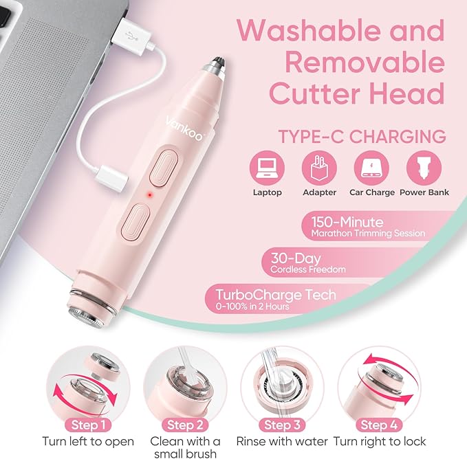 Vankoo Facial Hair Remover & Eyebrow Trimmer - 2 in 1 Eyebrow & Face Shaver for Women - Rechargeable Face Razors for Women with Built-in LED Lights - Painless Hair Removal for Flawless Skin & Makeup