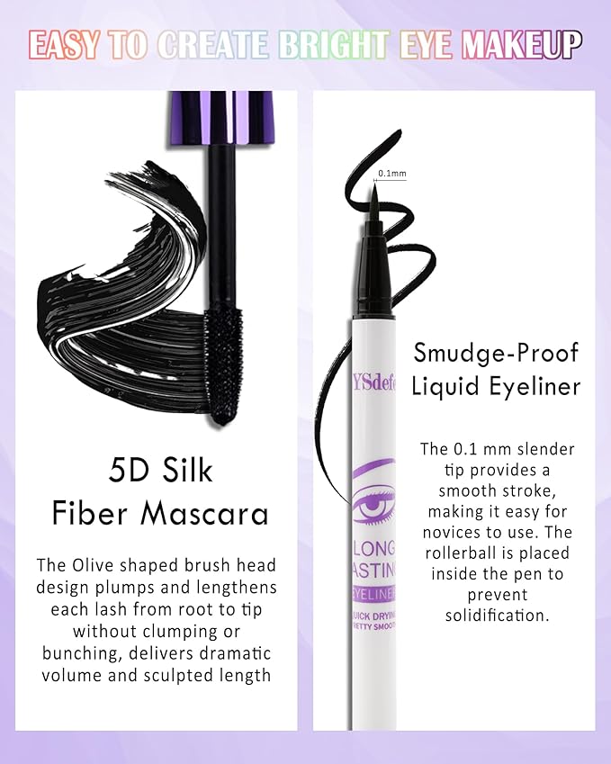 Red Mascara Liquid Eyeliner Set,5D Waterproof Fiber Colored Mascara Volume and Length,Longlasting Smudgeproof Color Eye Liner Pen,Cosplay Party Stage Use, Christmas Makeup Gift Kit for Women Girl