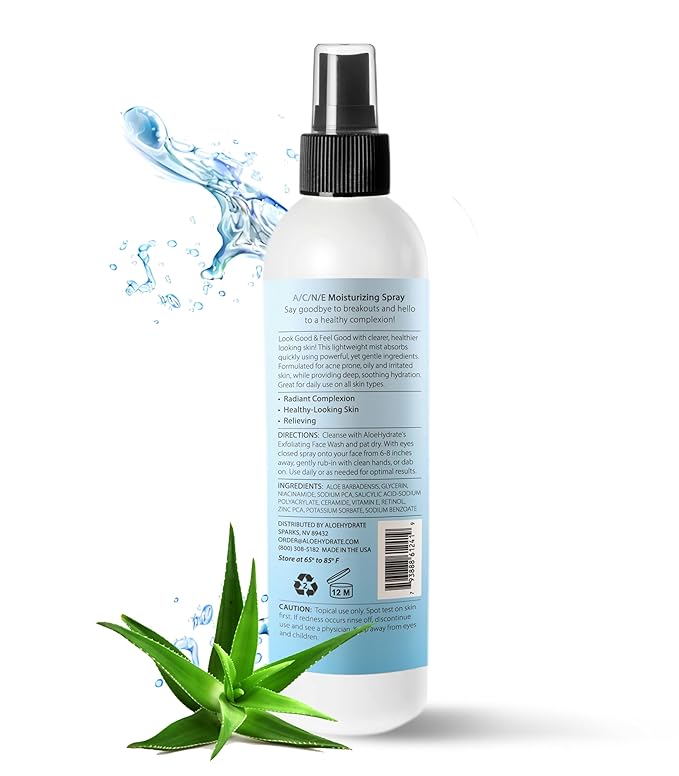 A/C/N/E Moisturizing Face Spray. Powered by Aloe vera, It’s Potent Gentle Formula Helps Fight Acne & Blemishes for a more Smooth, Soft & Healthy Radiant Complexion. Naturally Effective, Pure & Simple