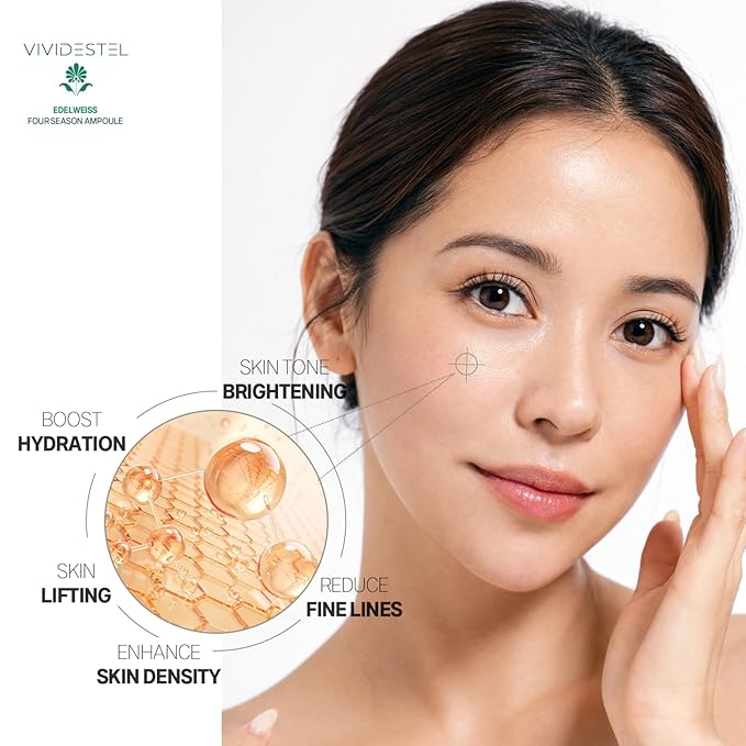 Edelweiss Four Season Ampoule - Brightening & Anti Aging Essence Serum - Lightweight Non-Sticky Hydration Serum With Niacinamide, Peptides - Reduces Fine Line - Minimize Pores 30ml
