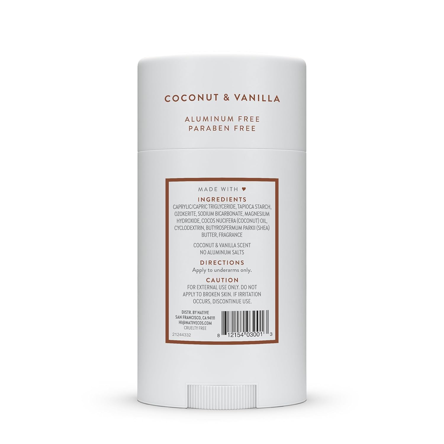 Deodorant Contains Naturally Derived Ingredients, 72 Hour Odor Control, Deodorant for Women and Men, Aluminum Free, Coconut & Vanilla 2.65Oz