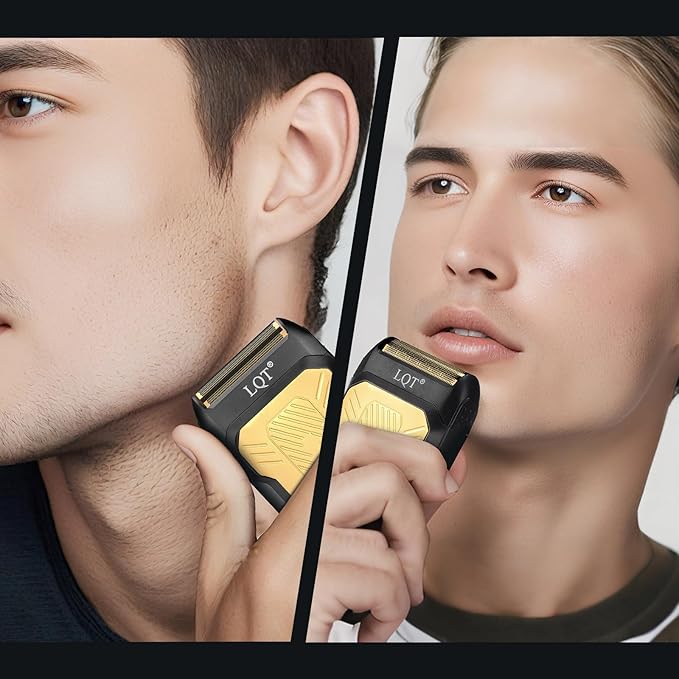 LQTⓇ Mini Foil Shaver, Portable Cordless Electric Shaver for Men, Equipped with a Set of Replacement Heads, USB-C Charging Cable, and Cleaning Brush, Suitable for Travel and Home use (Black)