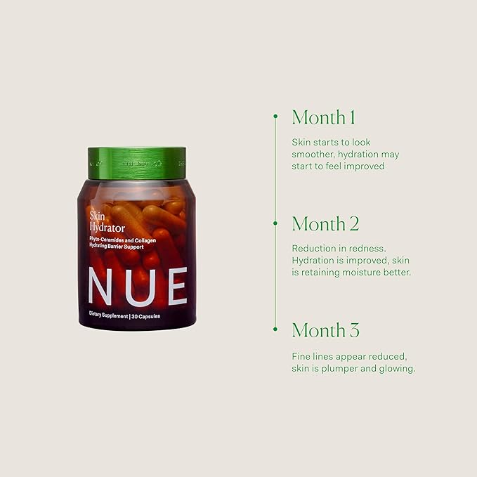The Nue Co. Skin Hydrator Supplement - Daily Skin Support with Hydrolyzed Collagen, Aloe & Hyaluronic Acid - Gluten Free Supplement for Radiance and Hydration Support | 30 Capsules