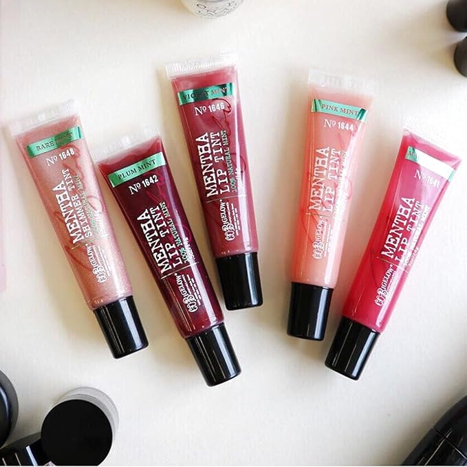 C.O. Bigelow Plum Mentha Lip Tint Trio, Pack of 3 Purple Tinted Lip Gloss with Peppermint Oil, High Gloss Shine Finish, 0.5 oz